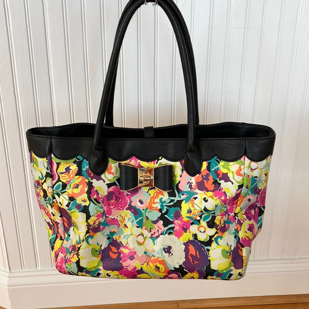 Betsey Johnson Handbag Floral Print 16” Wide x 10”Deep x 8” Across